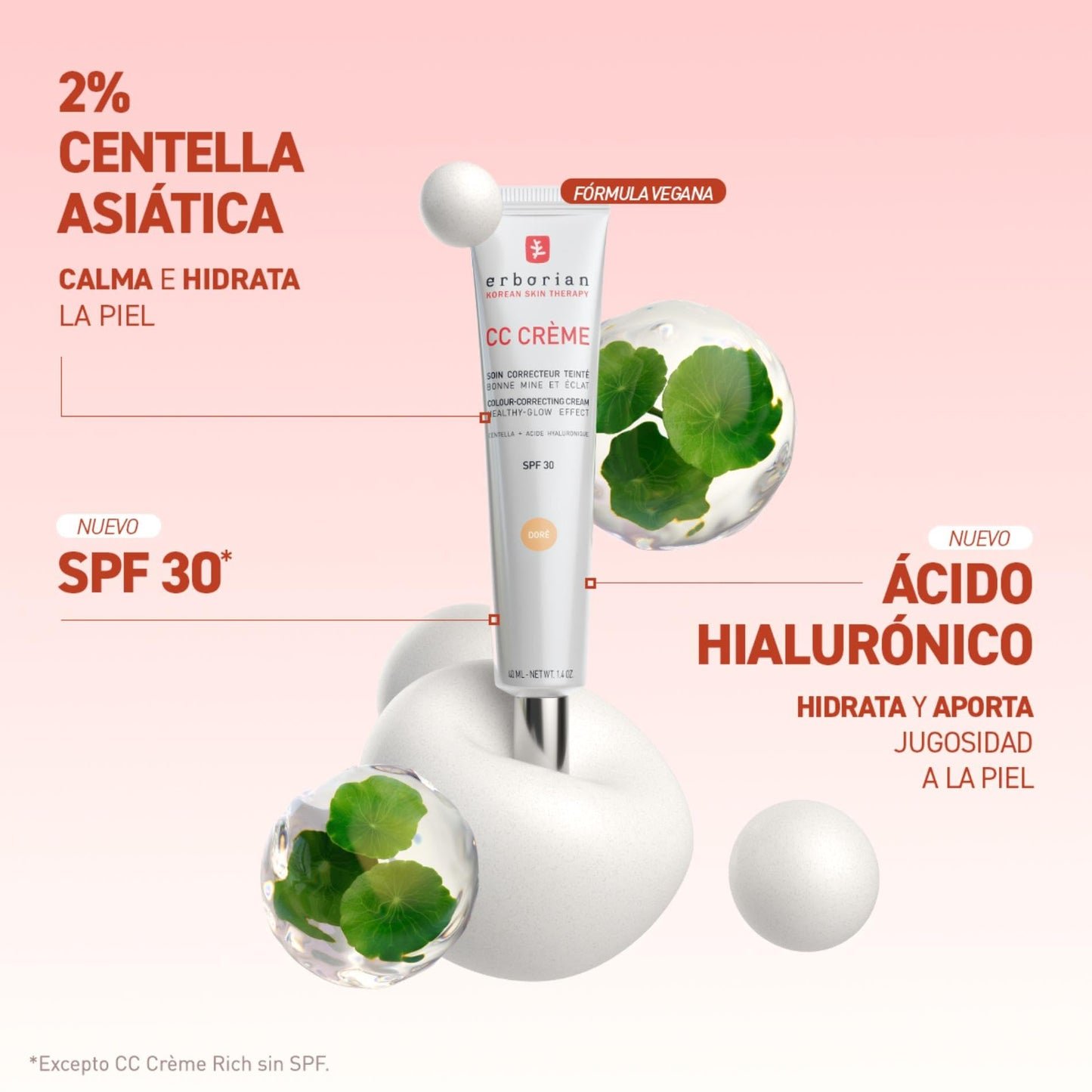 Erborian - CC Crème con Centella Asiática - Crema Facial Iluminadora de Alta Definición y Maquillaje - Protección Solar SPF 30 - Cosmética Coreana - Doré 40ml