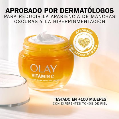 Olay Vitamin C Crema Facial de Día SPF30. Skincare Hidratante, Iluminador y Antimanchas con Protección Solar SPF30. Con Vitamina C y Niacinamida. Unifica e Hidrata. No Grasa, No Pegajosa. 50ml
