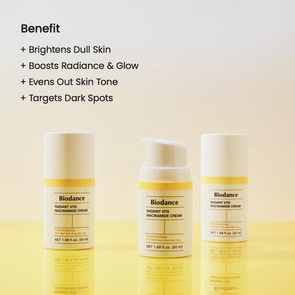 BIODANCE Radiant Vita Niacinamide Cream - Crema Facial Iluminadora con Vitamina C y B12, Corrector de Manchas Oscuras e Hidratante, K-Beauty, Cuidado Facial Coreano, 50ml