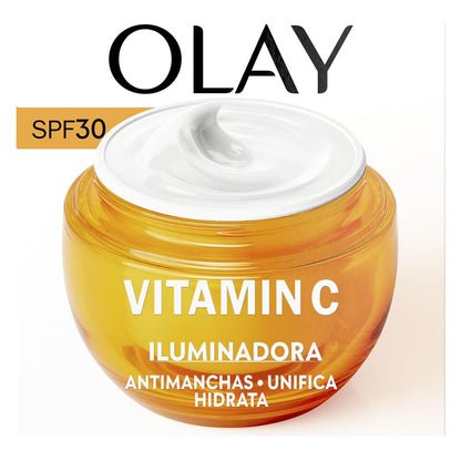 Olay Vitamin C Crema Facial de Día SPF30. Skincare Hidratante, Iluminador y Antimanchas con Protección Solar SPF30. Con Vitamina C y Niacinamida. Unifica e Hidrata. No Grasa, No Pegajosa. 50ml