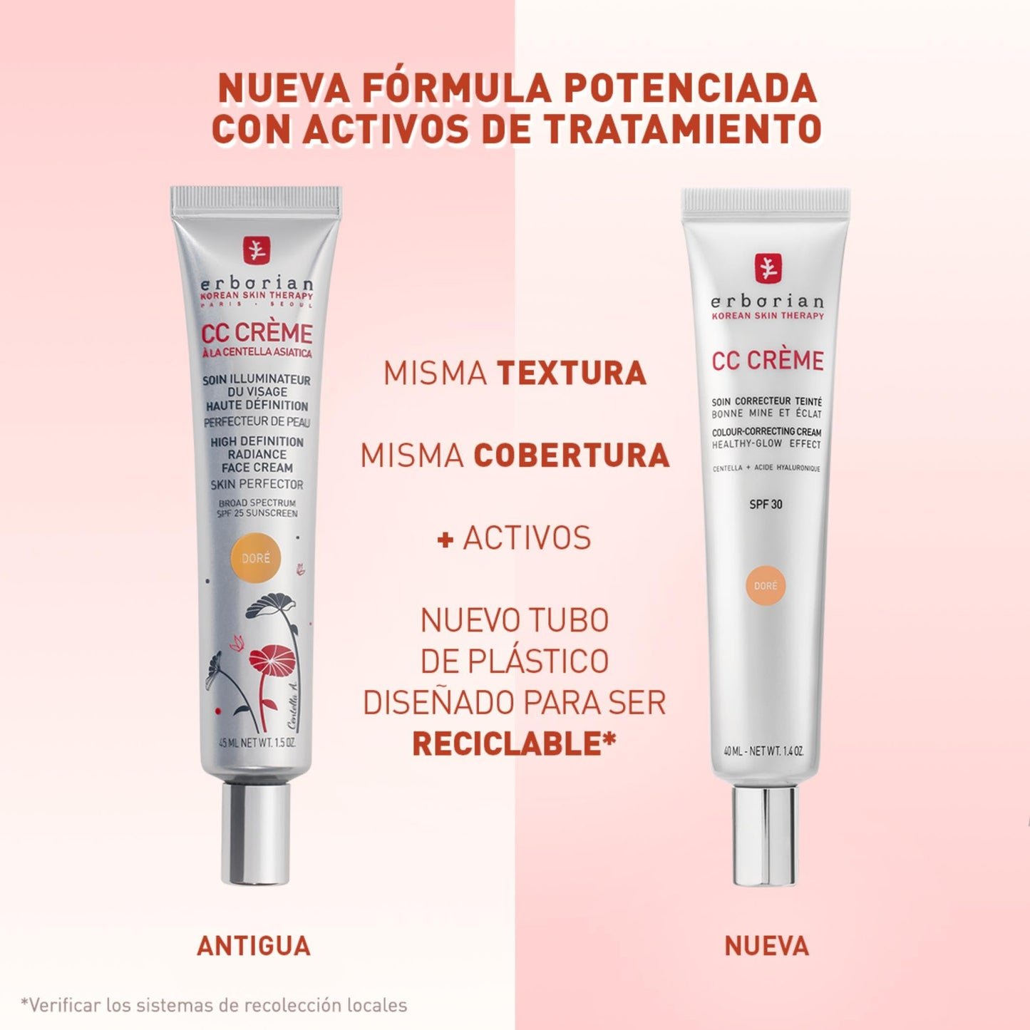 Erborian - CC Crème con Centella Asiática - Crema Facial Iluminadora de Alta Definición y Maquillaje - Protección Solar SPF 30 - Cosmética Coreana - Doré 15ml