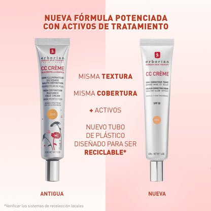 Erborian - CC Crème con Centella Asiática - Crema Facial Iluminadora de Alta Definición y Maquillaje - Protección Solar SPF 30 - Cosmética Coreana - Doré 15ml