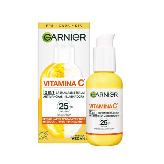 Garnier, Sérum Facial Iluminador y Anti Manchas 2 en 1, Con 20% Vitamina C y SPF25, No graso, Clínicamente probado, 50 ml