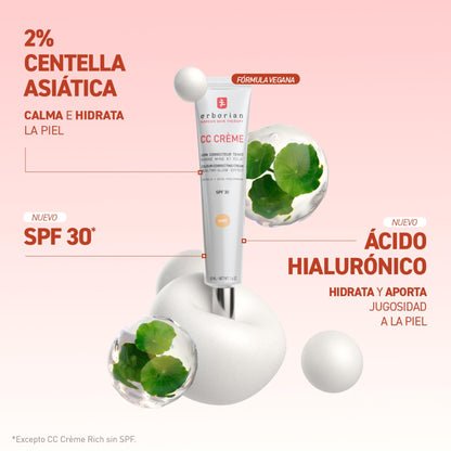 Erborian - CC Crème con Centella Asiática - Crema Facial Iluminadora de Alta Definición y Maquillaje - Protección Solar SPF 30 - Cosmética Coreana - Doré 15ml