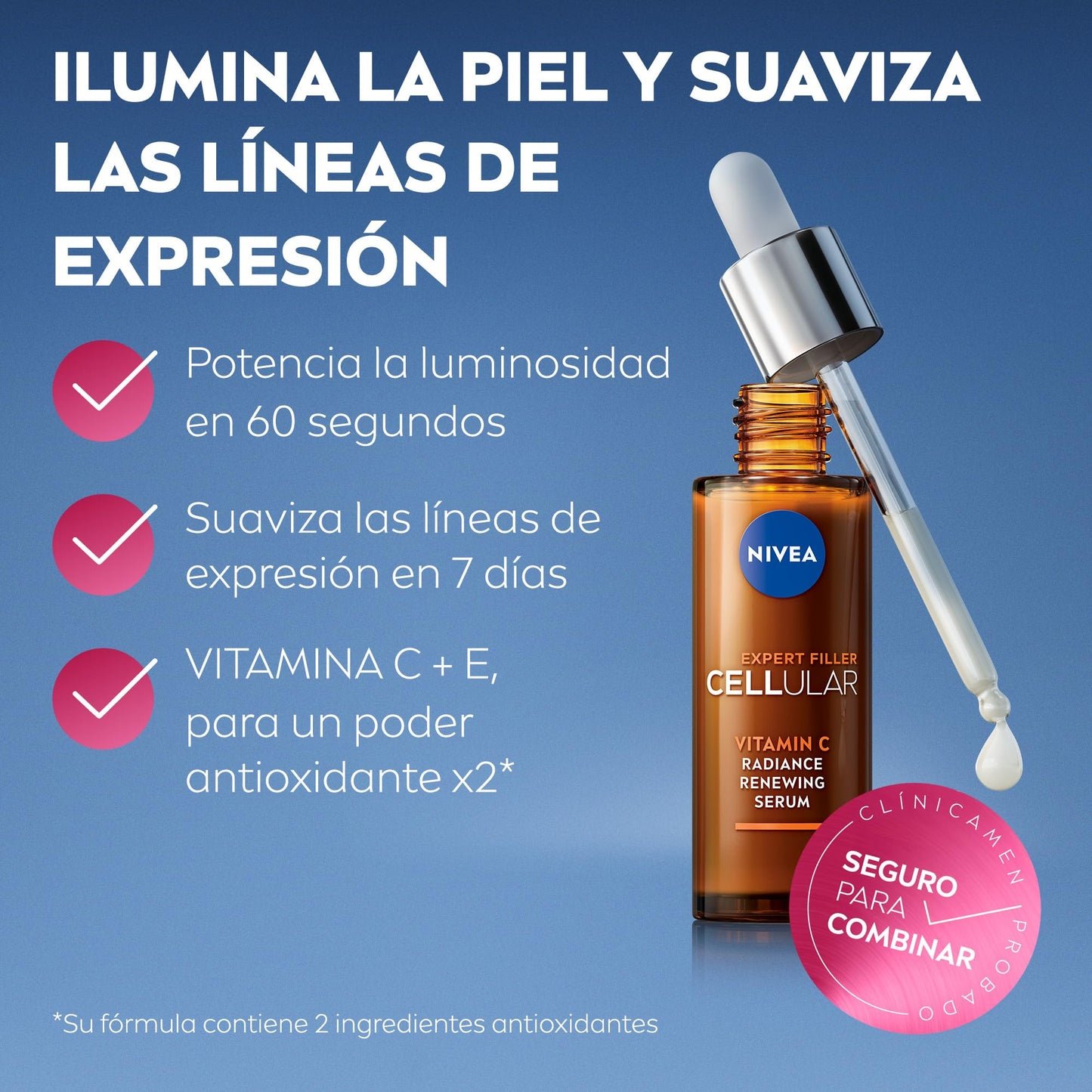 NIVEA Cellular Expert Filler - Sérum Iluminador Facial - Con Vitamina C y E - Sérum Antioxidante - Potencia la Luminosidad - Protege e Hidrata - Piel radiante - Suaviza las Líneas de Expresión - 30 ml
